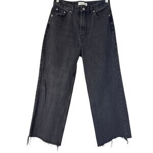 Assembly Label Women’s Washed Black Wide Leg Jeans Size 10 Raw Hem *EUC